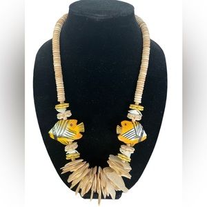 VINTAGE Hand Painted Wooden Fish Necklace